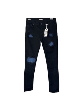 Triarchy Distressed Black Slim Fit Jeans with Blue Patches  5 pocket stretch